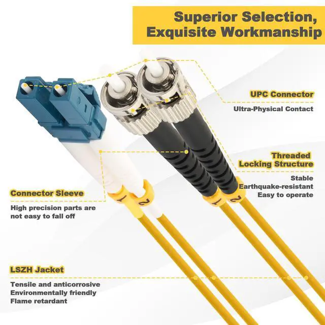 Alt view image 2 of 7 - 16FT ST to LC Fiber Patch Cable OS1 Single Mode Duplex Fiber Jumper