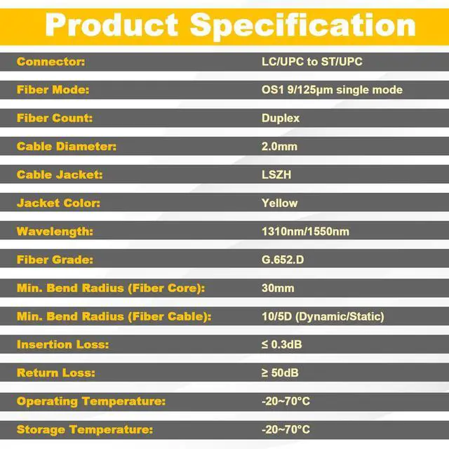 Alt view image 6 of 7 - 16FT ST to LC Fiber Patch Cable OS1 Single Mode Duplex Fiber Jumper