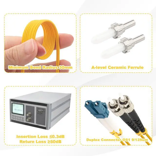 Alt view image 7 of 7 - 16FT ST to LC Fiber Patch Cable OS1 Single Mode Duplex Fiber Jumper