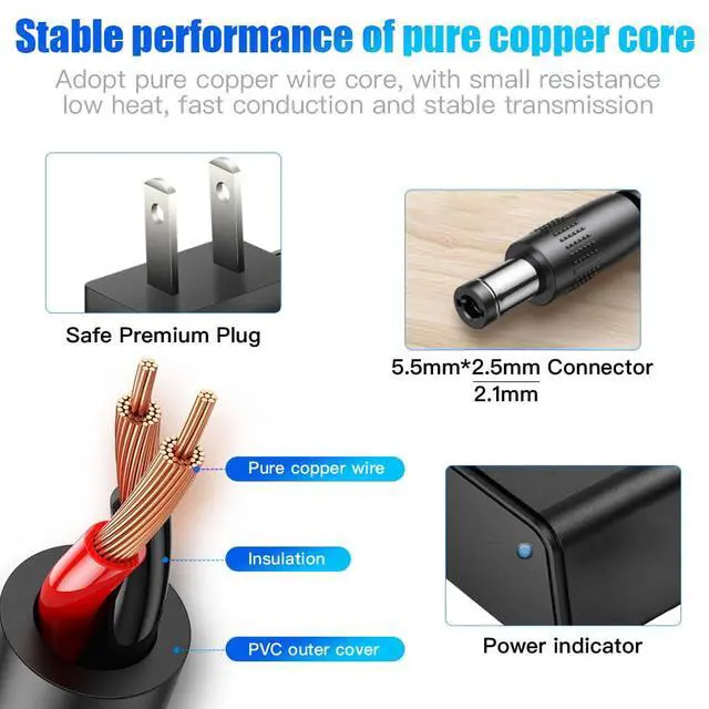 Alt view image 4 of 7 - 10FT 12V 1A Power Supply Adapter AC100-240V to DC12V 1000mA Power Adapter 10FT for LED Strip Light, Camera, Router, etc.