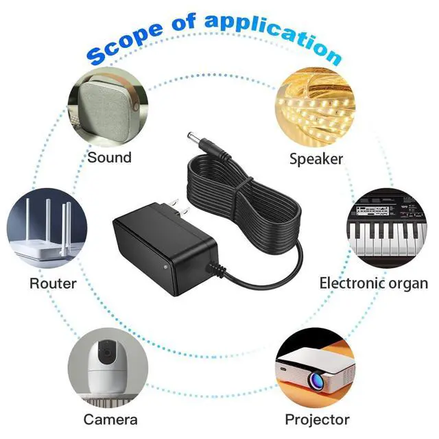 Alt view image 5 of 7 - 10FT 12V 1A Power Supply Adapter AC100-240V to DC12V 1000mA Power Adapter 10FT for LED Strip Light, Camera, Router, etc.