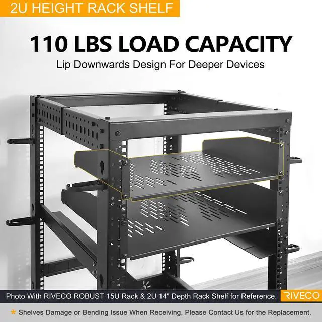 Alt view image 6 of 6 - 19 2U Rack Shelf Server Cabinet Mount Vented Cantilever Tray for Network Equipment, 14 Inches 35 CM Depth, Black