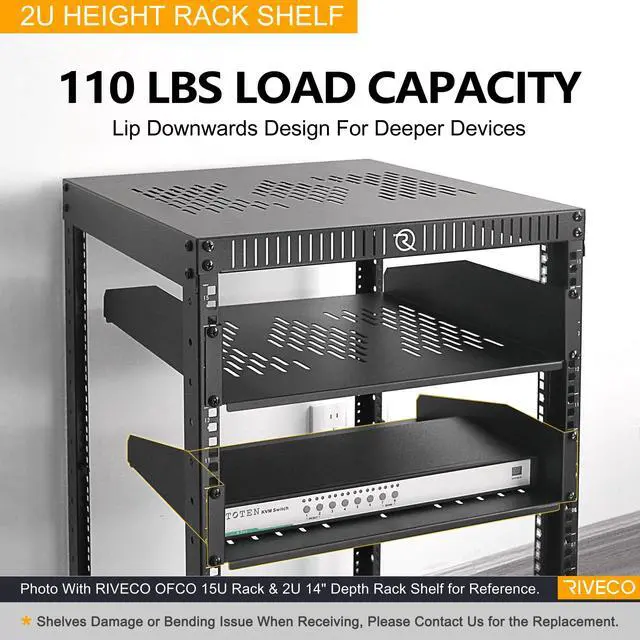 Alt view image 5 of 6 - 19 2U Rack Shelf Server Cabinet Mount Vented Cantilever Tray for Network Equipment, 14 Inches 35 CM Depth, Black