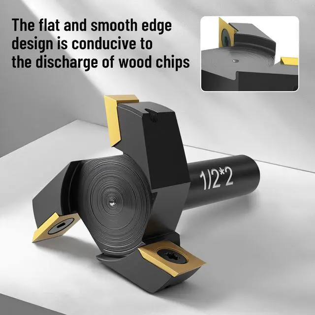 Alt view image 4 of 7 - Slab Flattening Router Bit 1/2" Shank, 2" Cutting Diameter, 3 Wings Coated Carbide Inserts for CNC Spoilboard Surfacing Planing Woodworking and MDF Surfacing for Slab Leveler, Rabbeting