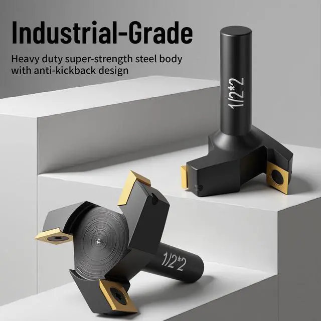Alt view image 5 of 7 - Slab Flattening Router Bit 1/2" Shank, 2" Cutting Diameter, 3 Wings Coated Carbide Inserts for CNC Spoilboard Surfacing Planing Woodworking and MDF Surfacing for Slab Leveler, Rabbeting