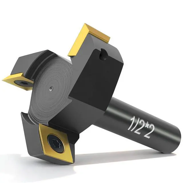 Alt view image 7 of 7 - Slab Flattening Router Bit 1/2" Shank, 2" Cutting Diameter, 3 Wings Coated Carbide Inserts for CNC Spoilboard Surfacing Planing Woodworking and MDF Surfacing for Slab Leveler, Rabbeting