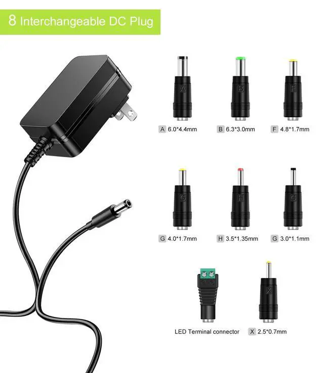 Alt view image 2 of 6 - 12V Power Supply AC Adapter for 100mA-2000mA Electronic Devices