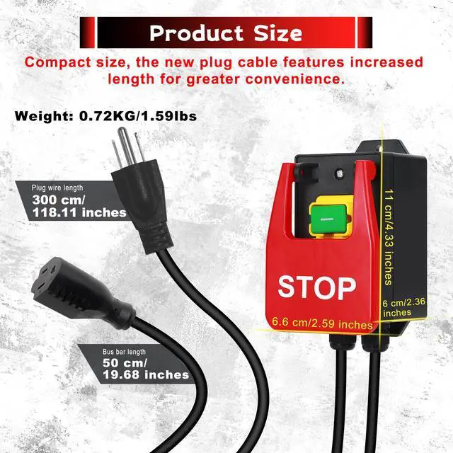 Alt view image 2 of 7 - New Version 110V to 120V Single Phase On/Off Switch, Paddle Switch for Table Saw, Router Table Switch with an Extended Power Cord 3M and Receptacle for Table Saws,Router Tables(Stop)