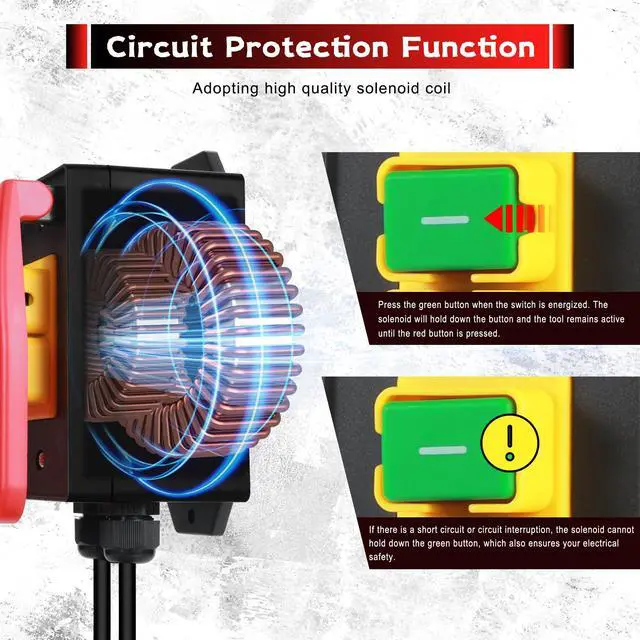 Alt view image 4 of 7 - New Version 110V to 120V Single Phase On/Off Switch, Paddle Switch for Table Saw, Router Table Switch with an Extended Power Cord 3M and Receptacle for Table Saws,Router Tables(Stop)