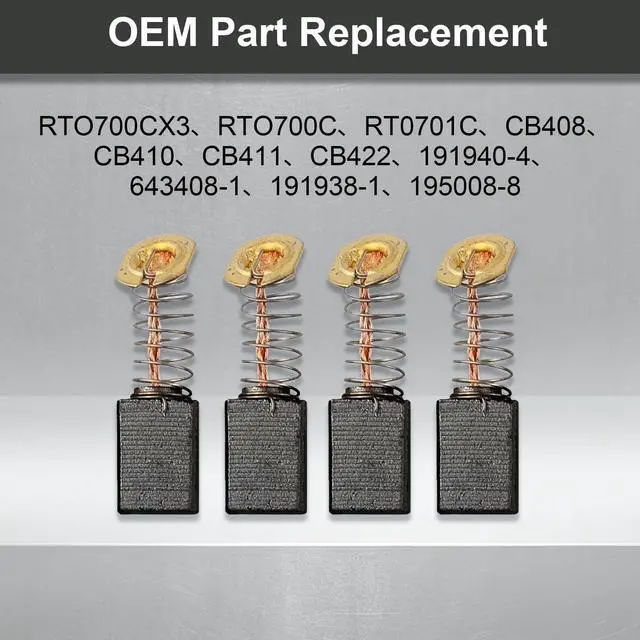 Alt view image 4 of 7 - Carbon Brush Set compatible with RT0700CX3, RT0700C, RT0701C, 1-1/4 HP Compact Router (4 PCS)