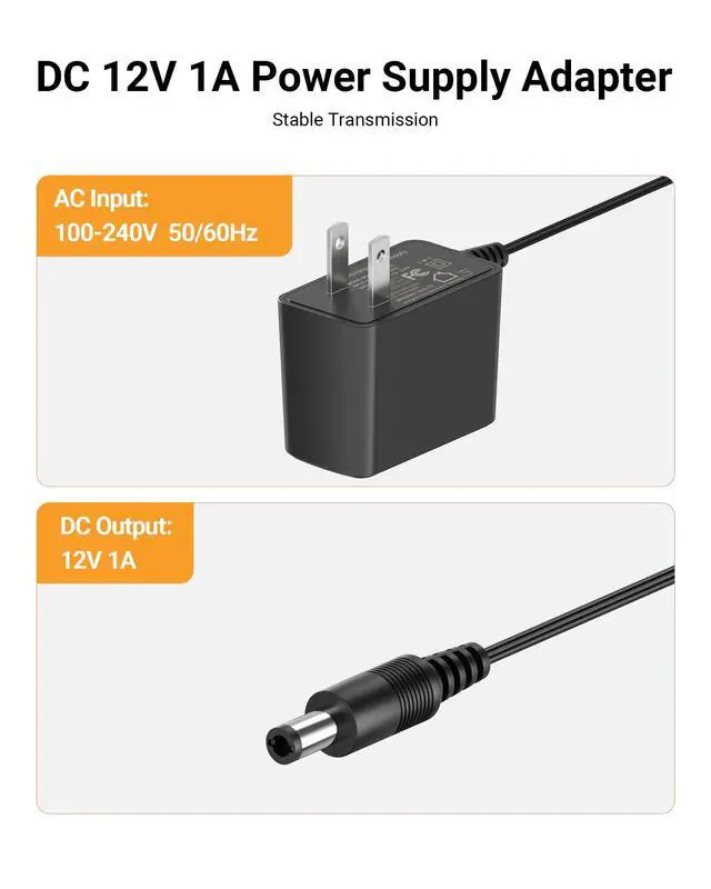 Alt view image 3 of 7 - DC 12V 1A Power Supply Adapter, CCTV Camera AC Adapter