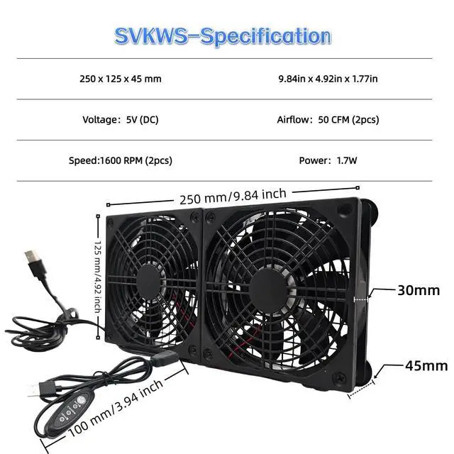 Alt view image 2 of 7 - SV12025S05 Dual 120mm USB 5V 3-Speed Equipment Cooling Fan
