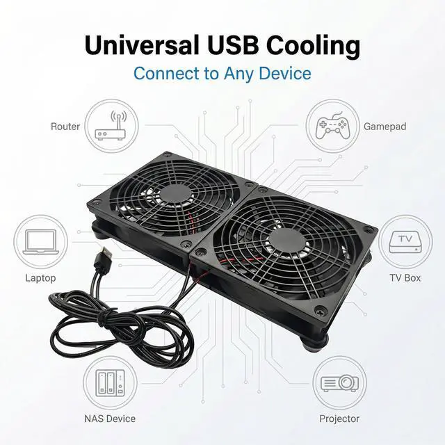 Alt view image 3 of 7 - SV12025S05 Dual 120mm USB 5V 3-Speed Equipment Cooling Fan