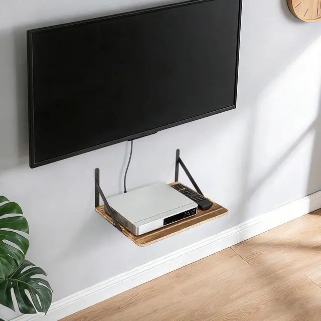 Alt view image 2 of 7 - Wall Mount Shelf for Projector, Floating Shelf for Router/Modem, 16.5" x 11" Audio Video Equipment Storage, Wood & Metal