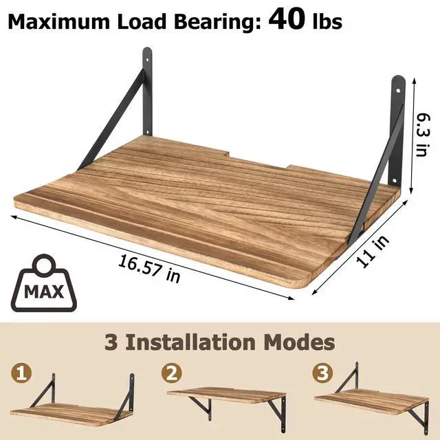 Alt view image 5 of 7 - Wall Mount Shelf for Projector, Floating Shelf for Router/Modem, 16.5" x 11" Audio Video Equipment Storage, Wood & Metal