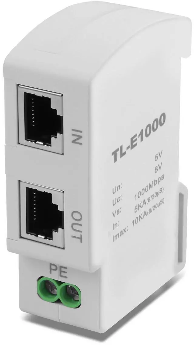 Main image of Ethernet Surge Protector 1000Mbps DIN Rail Network Surge Protector LAN Network CAT5/CAT6 Thunder Arrestor for Network Devices, Routers, and Switches Imax 10Ka (36mm DIN-Rail mounting)
