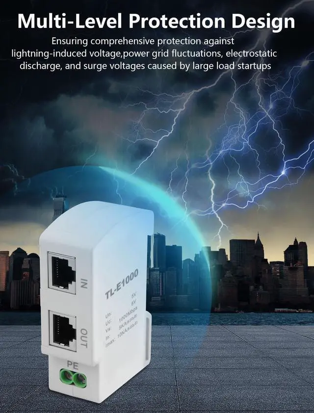 Alt view image 3 of 7 - Ethernet Surge Protector 1000Mbps DIN Rail Network Surge Protector LAN Network CAT5/CAT6 Thunder Arrestor for Network Devices, Routers, and Switches Imax 10Ka (36mm DIN-Rail mounting)