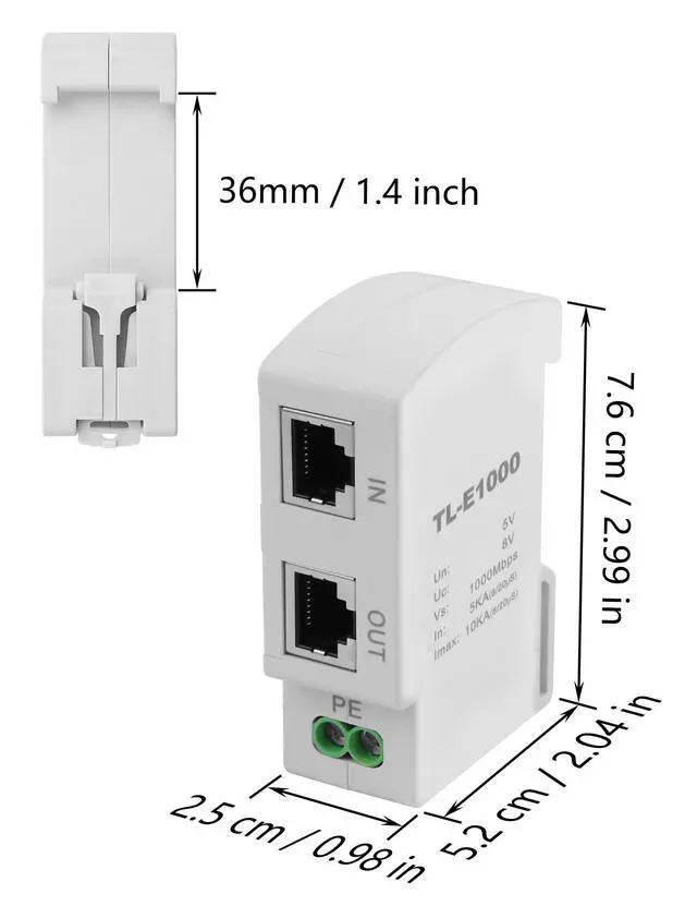 Alt view image 7 of 7 - Ethernet Surge Protector 1000Mbps DIN Rail Network Surge Protector LAN Network CAT5/CAT6 Thunder Arrestor for Network Devices, Routers, and Switches Imax 10Ka (36mm DIN-Rail mounting)