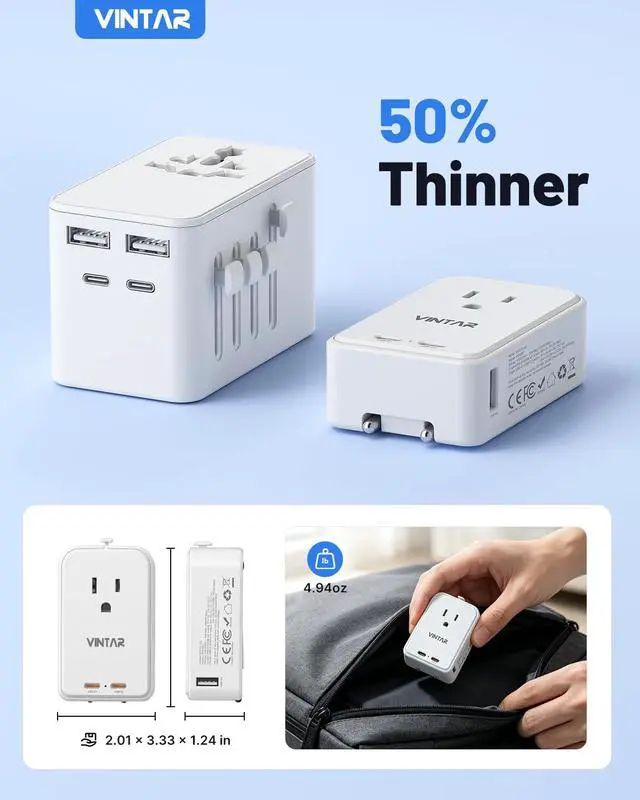 Alt view image 3 of 7 - 45W Universal Travel Adapter, Ultra Thin International Power Adapter