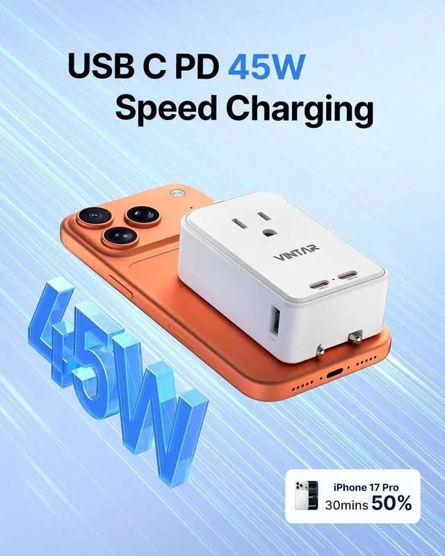 Alt view image 2 of 7 - 45W Universal Travel Adapter, Ultra Thin International Power Adapter