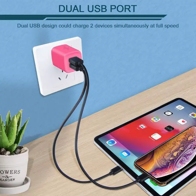 Alt view image 6 of 7 - Wall Charger, AILKIN USB Plug Fast Charging Block Power Adapter Cube 2 Port