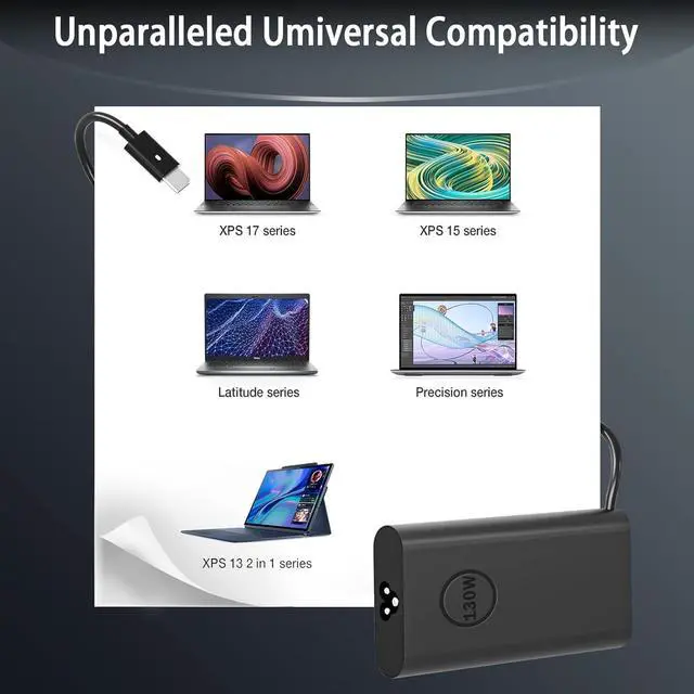Alt view image 6 of 7 - 130W USB C Charger Compatible with Dell Laptop 130W 100W 65W USB Type C Fast Power Adapter