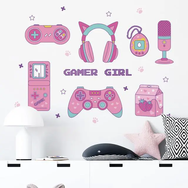 Main image of Gaming Wall Decor Pink Gamepad Headphone Prints Game Picture Game Painting Gamer Sign Poster for Girls Kids Room Bedroom