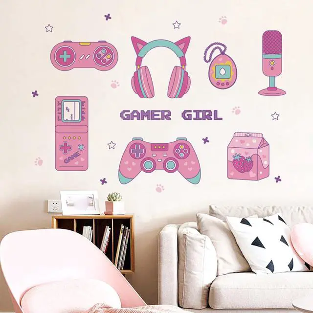 Alt view image 3 of 6 - Gaming Wall Decor Pink Gamepad Headphone Prints Game Picture Game Painting Gamer Sign Poster for Girls Kids Room Bedroom