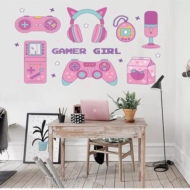 Alt view image 5 of 6 - Gaming Wall Decor Pink Gamepad Headphone Prints Game Picture Game Painting Gamer Sign Poster for Girls Kids Room Bedroom