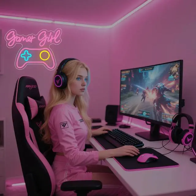 Alt view image 2 of 7 - Gamer Neon Sign,Gaming Neon Sign for Gamer Room Decor LED Lights Girl's Bedroom Wall Decor Gamepad Dimmable Neon Gaming Sign for Party Decorations Girl Gifts USB Powered(15.4"*11.4")