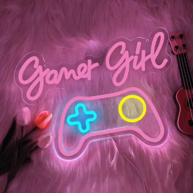 Alt view image 3 of 7 - Gamer Neon Sign,Gaming Neon Sign for Gamer Room Decor LED Lights Girl's Bedroom Wall Decor Gamepad Dimmable Neon Gaming Sign for Party Decorations Girl Gifts USB Powered(15.4"*11.4")
