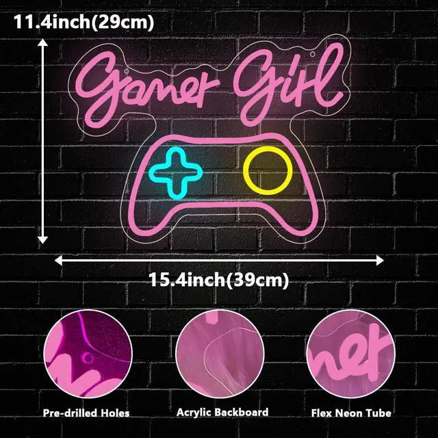 Alt view image 4 of 7 - Gamer Neon Sign,Gaming Neon Sign for Gamer Room Decor LED Lights Girl's Bedroom Wall Decor Gamepad Dimmable Neon Gaming Sign for Party Decorations Girl Gifts USB Powered(15.4"*11.4")