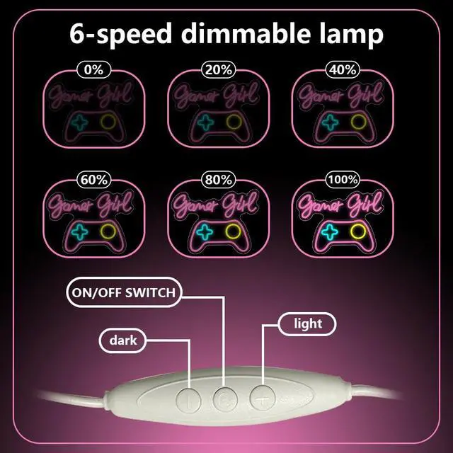 Alt view image 5 of 7 - Gamer Neon Sign,Gaming Neon Sign for Gamer Room Decor LED Lights Girl's Bedroom Wall Decor Gamepad Dimmable Neon Gaming Sign for Party Decorations Girl Gifts USB Powered(15.4"*11.4")