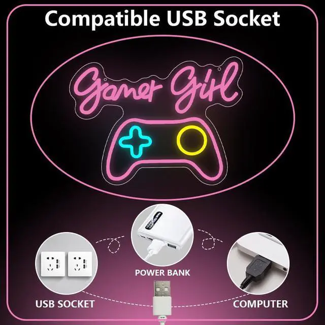 Alt view image 6 of 7 - Gamer Neon Sign,Gaming Neon Sign for Gamer Room Decor LED Lights Girl's Bedroom Wall Decor Gamepad Dimmable Neon Gaming Sign for Party Decorations Girl Gifts USB Powered(15.4"*11.4")