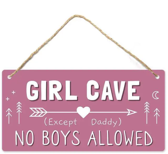 Main image of Girl Cave Sign for Girls Room, No Boys Allowed Door Sign, Cute Room Decor Sign for Bedroom Door, Funny Girls Only Sign for Kids Room, Teen Girl Wall Decor 12x6 Inch