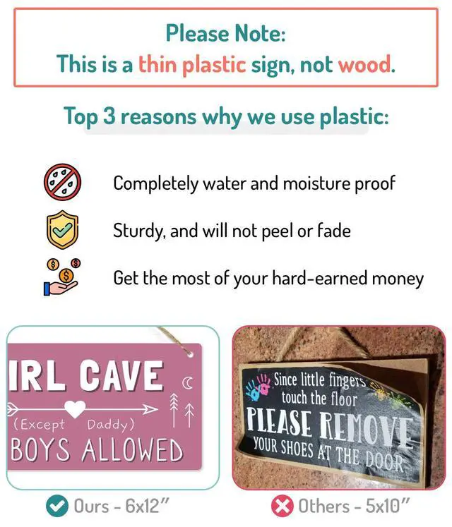 Alt view image 3 of 5 - Girl Cave Sign for Girls Room, No Boys Allowed Door Sign, Cute Room Decor Sign for Bedroom Door, Funny Girls Only Sign for Kids Room, Teen Girl Wall Decor 12x6 Inch