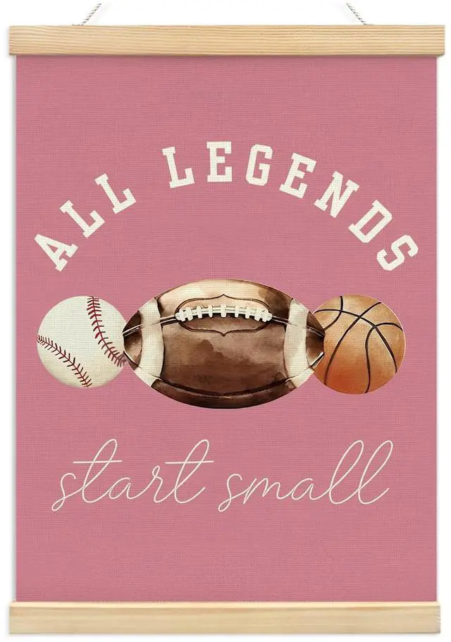 Main image of Sports Bedroom Decor for Nursery Room Decor,Legends Start Small Sports Nursery Art,Pink Sports Wall Decor Baseball Kids Wall Art Poster for Nursery Playroom Artwork Home Decorations,pink
