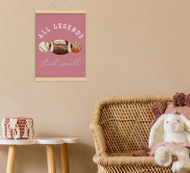 Alt view image 4 of 6 - Sports Bedroom Decor for Nursery Room Decor,Legends Start Small Sports Nursery Art,Pink Sports Wall Decor Baseball Kids Wall Art Poster for Nursery Playroom Artwork Home Decorations,pink