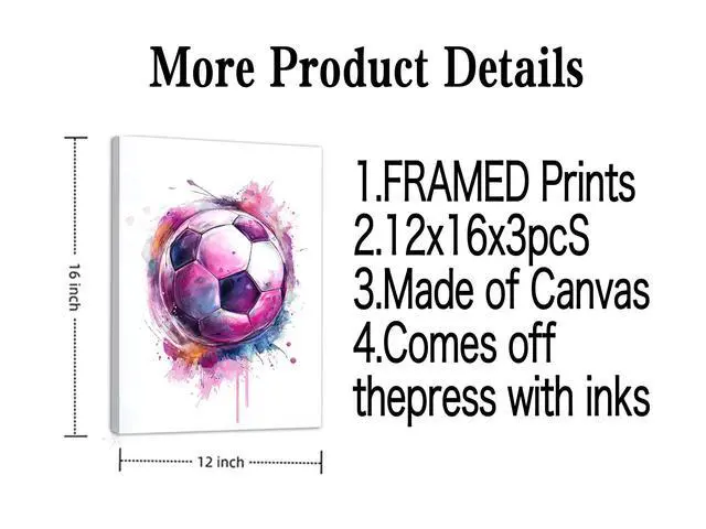 Alt view image 5 of 7 - 3Pcs Girl Graffiti Soccer Canvas Wall Art, for Girls Bedroom,Teen Kids Playroom Decoration,Framed,12 x 16 inch