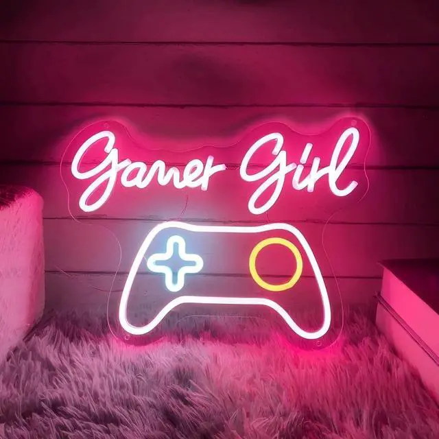 Main image of Pink Gamer Girl Neon Sign, Gamepad LED Light for Gaming Room Bedroom Decor