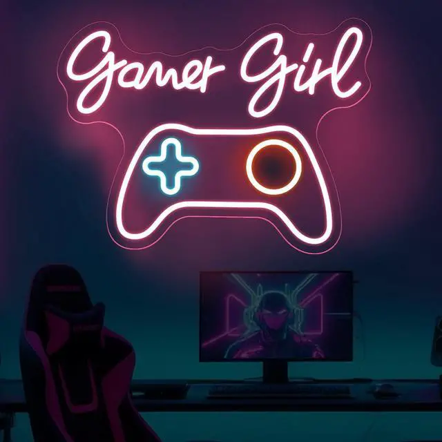 Alt view image 2 of 7 - Pink Gamer Girl Neon Sign, Gamepad LED Light for Gaming Room Bedroom Decor