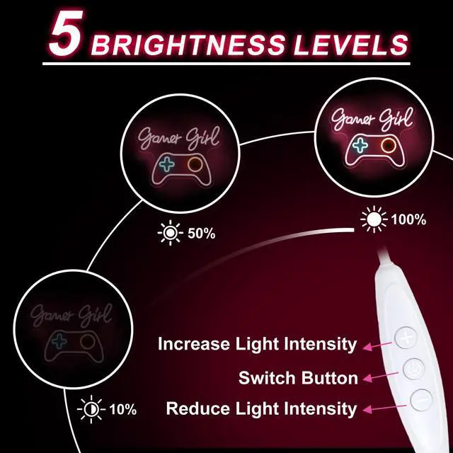 Alt view image 4 of 7 - Pink Gamer Girl Neon Sign, Gamepad LED Light for Gaming Room Bedroom Decor