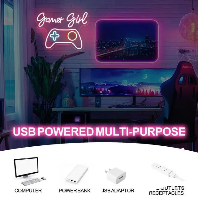 Alt view image 5 of 7 - Pink Gamer Girl Neon Sign, Gamepad LED Light for Gaming Room Bedroom Decor