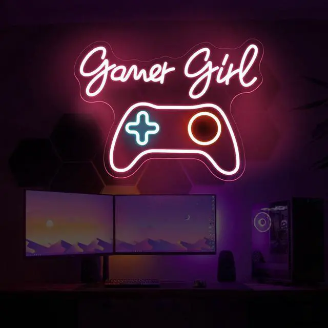 Alt view image 6 of 7 - Pink Gamer Girl Neon Sign, Gamepad LED Light for Gaming Room Bedroom Decor