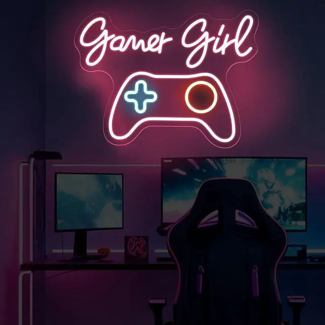 Alt view image 7 of 7 - Pink Gamer Girl Neon Sign, Gamepad LED Light for Gaming Room Bedroom Decor