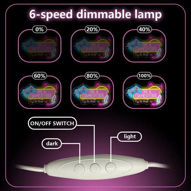 Alt view image 4 of 6 - Gamer Neon Sign, Gaming Led Neon Light Signs for Game Room Wall Decor Cat Ear Gamepad Gamer Girl Led Light up Sign for Bedroom Girlfriend Birthday Christmas Gift Dimmable USB Powered(16.2"*10.5")