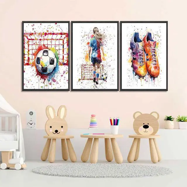 Alt view image 3 of 6 - 3Pcs Girl Graffiti Soccer Canvas Wall Art Colorful Sneakers Posters Prints Wall Decor Pictures Sports Theme Football Painting for Bedroom Girls Room Teen Kids Playroom Artwork Home Decoration Unframed