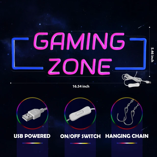 Alt view image 5 of 7 - Game Zone Neon Signs for Gaming Room Decor - LED Light Neon Sign for Teens Bedroom Decorations - Best Gamer Gifts for Boys, Kids