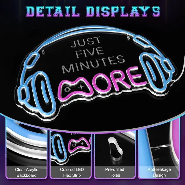 Alt view image 5 of 7 - Gaming Neon Sign LED Headset Gamer Neon Light Headphone Lightup Game Signs