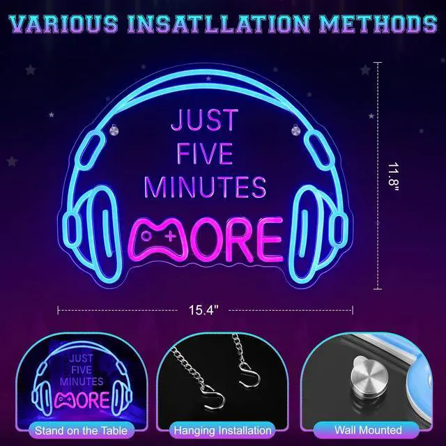 Alt view image 6 of 7 - Gaming Neon Sign LED Headset Gamer Neon Light Headphone Lightup Game Signs